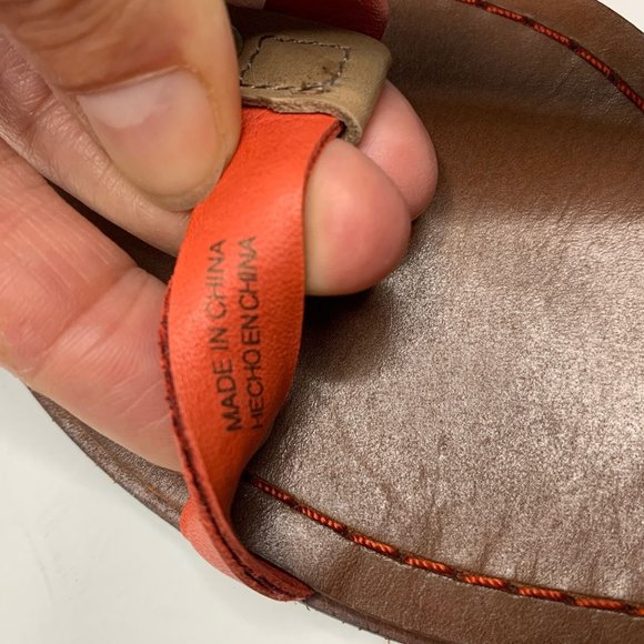 UTERQÜE Orange Tan T-Strap Gladiator Buckle Sandal Sz 38 / 7.5 - Picture 10 of 11